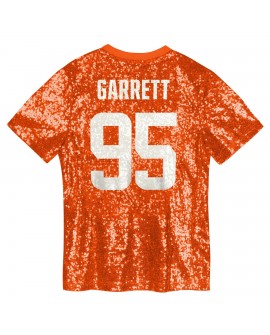 Myles Garrett Cleveland Browns Mädchen-Jugend-Pailletten-Modetrikot mit V-Ausschnitt – Orange