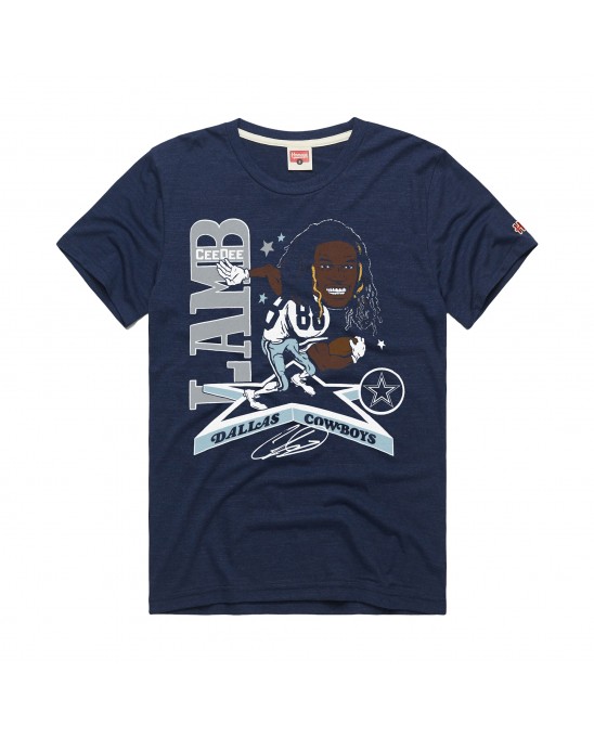 CeeDee Lamb Dallas Cowboys Homage Unisex-Tri-Blend-T-Shirt mit Cartoon-Spieler-Grafik – Marineblau