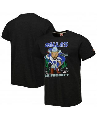 Dak Prescott Dallas Cowboys Homage Unisex Cartoon Spieler Tri-Blend T-Shirt – Heather Black