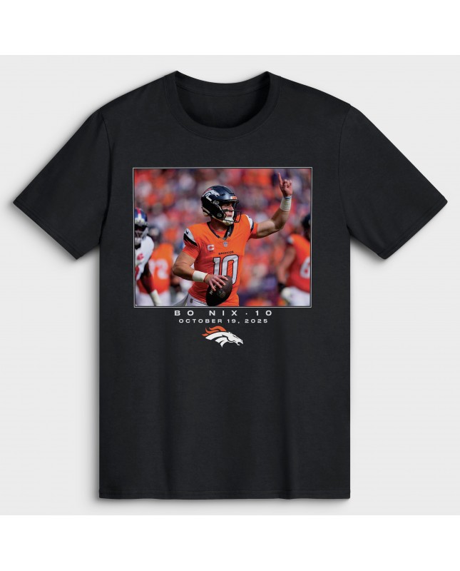 Bo Nix Denver Broncos NFL Flash Features Week 7 T-Shirt – Schwarz