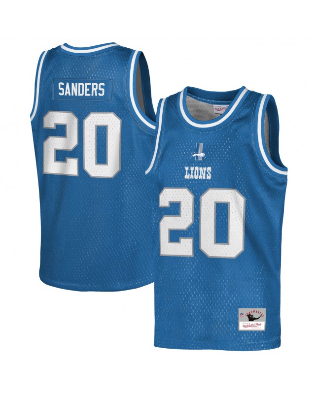 Barry Sanders Detroit Lions Mitchell & Ness Jugendspieler im Ruhestand, NFL-Basketball-Modetrikot – Blau