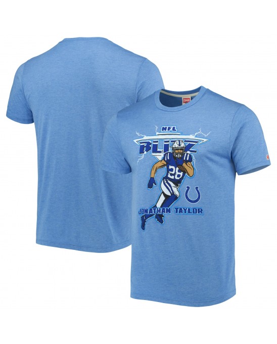 Jonathan Taylor Indianapolis Colts Homage Unisex NFL Blitz Spieler Tri-Blend T-Shirt – Heathered Heather Royal