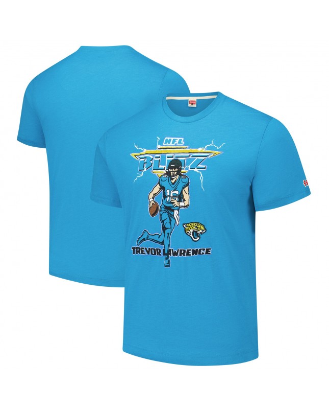 Trevor Lawrence Jacksonville Jaguars Hommage Unisex NFL Blitz Spieler Tri-Blend T-Shirt – Blaugrün