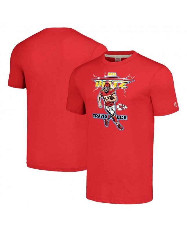 Travis Kelce Kansas City Chiefs Homage Unisex NFL Blitz Spieler Tri-Blend T-Shirt – Meliertes Rot