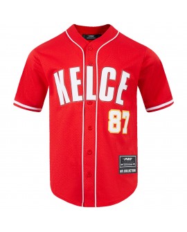 Travis Kelce Kansas City Chiefs Pro Standard Mesh Button-Up Baseball-Trikot – Rot