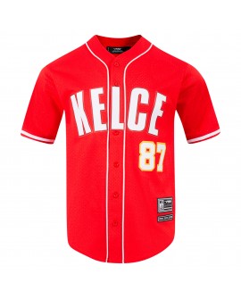 Travis Kelce Kansas City Chiefs Pro Standard Mesh Button-Up Baseball-Trikot – Rot