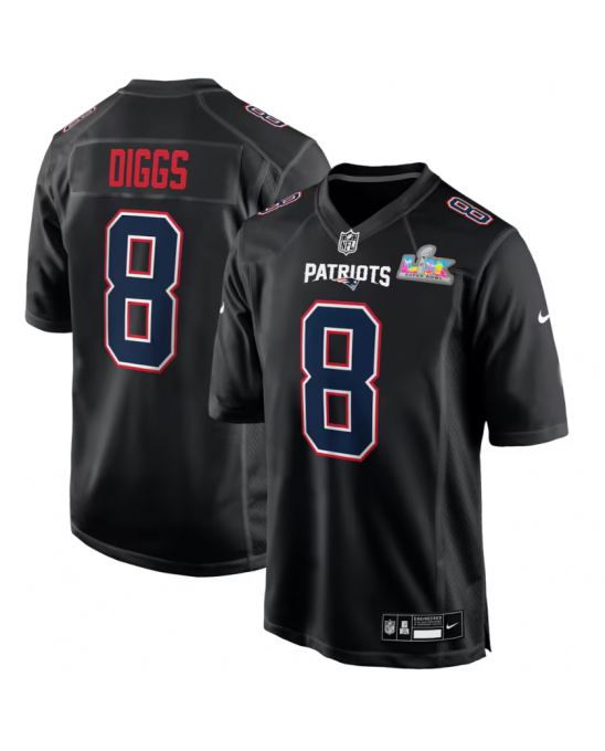 Nike Stefon Diggs New England Patriots Schwarzes Super Bowl LX Patch Carbon Fashion Spielers Trikot