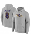 Lamar Jackson Baltimore Ravens Grauer Icon-Pullover mit Kapuze, mit Spieler- und Rückennummer